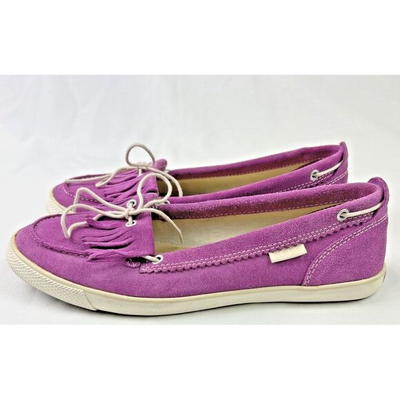 Converse Women's 10 Purple‎ Suede Moccasins Shoes Fringe Boho Festival Flats - Picture 3 of 12